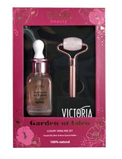 Victoria Beauty - Geschenkset für Frauen mit Jade Roller und Gesichtsserum, Geschenkbox für Damen mit Anti Falten Serum, Gesichtspflege Set - Garden of Eden von VICTORIA beauty