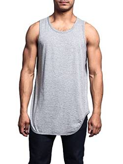 Victorious Solid Color Long Length Curved Saum Tank Top - grau - Mittel von VICTORIOUS