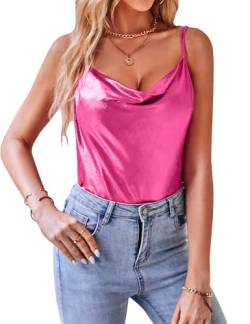 VIDUSSA Damen Funkelnde Tops Glitzer Oberteile Ärmellose Blusen Sommer Tank Shirt Spaghetti Camisole Tops Rosa S von VIDUSSA