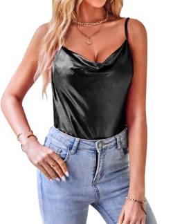 VIDUSSA Damen Funkelnde Tops Glitzer Oberteile Ärmellose Blusen Sommer Tank Shirt Spaghetti Camisole Tops Schwarz L von VIDUSSA