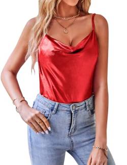 VIDUSSA Damen Shimmer Camisole Tops Wasserfallkragen ärmellos Funkeln Blusen Sommer Tank Shirt, Rot/Ausflug, einfarbig (Getaway Solids), XX-Large von VIDUSSA