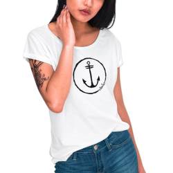 VIENTO Anchor Logo Damen T-Shirt (Weiß, L) von VIENTO