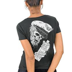VIENTO Drunk Skull Remastered Damen T-Shirt (as3, Alpha, l, Regular, Regular, Dark Lead) von VIENTO