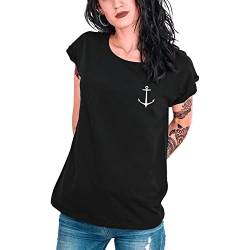 VIENTO Real Anchor Camiseta para Mujer (as3, Alpha, l, Regular, Regular, Schwarz) von VIENTO