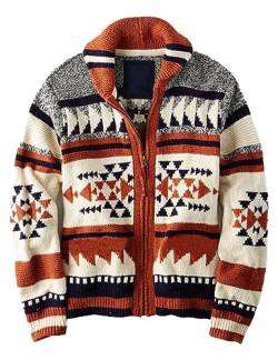 VIEWON Herren Casual Tribal Aztec Print Western Ethno Vintage Revers Strick Warm Langarm Cardigan Sweater Jacke Mantel, Rot/Ausflug, einfarbig (Getaway Solids), X-Groß von VIEWON