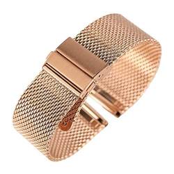 VIGANI Metall-Ersatzband, Armbänder, Uhrenarmband 18 mm/20 mm/22 mm Uhrenarmband Mesh Edelstahlarmband Faltschließe Uhren Ersatzarmband Armband (Farbe: Silber, Größe: 20 m) (Color : Rose Gold-18mm) von VIGANI