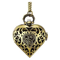 VIGOROSO Damen Taschenuhr, Herz Anhänger Halskette Analog Taschenuhren mit Kette, Geschenke für sie Valentinstag Geschenke Ideen für Frauen, Bronze, Herzform von VIGOROSO