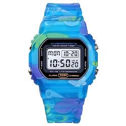 VIGOROSO Herren Damen Bunte Digital Sport LED Quarz 5ATM Wasserdichte Armbanduhr, Blaues Band, Digital von VIGOROSO