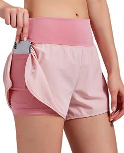 VIGVAN 2 in 1 Laufhose Damen Sport Shorts Sommer Kurze Hose Schnell Trocknend Fitness Shorts Yoga Shorts Gym Jogging Training Sporthose für Damen mit Taschen (PK, S) von VIGVAN