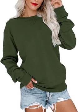 VIGVAN Damen Sweatshirt Pullover Elegant Basic Langarmshirt Rundhals Baumwolle Pulli Herbst Winter Casual Oberteile Langarm Tops (Armeegrün, M) von VIGVAN