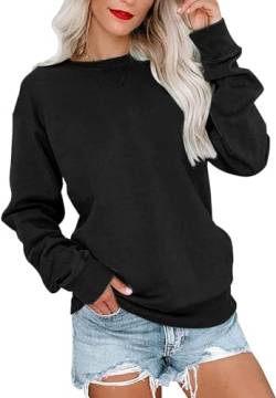 VIGVAN Damen Sweatshirt Pullover Elegant Basic Langarmshirt Rundhals Baumwolle Pulli Herbst Winter Casual Oberteile Langarm Tops (Schwarz, M) von VIGVAN