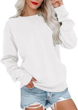 VIGVAN Damen Sweatshirt Pullover Elegant Basic Langarmshirt Rundhals Baumwolle Pulli Herbst Winter Casual Oberteile Langarm Tops (Weiß, S) von VIGVAN