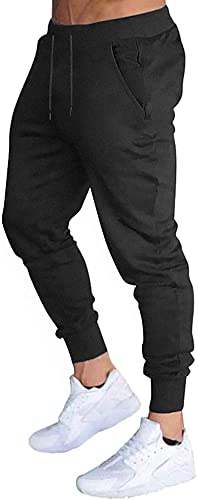 VIGVAN Jogginghose Herren Sporthose Baumwolle Trainingshose Fitness Hose Lang Freizeithose Slim Fit Joggers Pants (XL, Schwarz-1) von VIGVAN