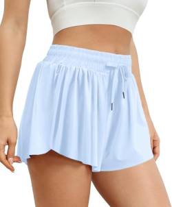 VIGVAN Shorts Damen Sommer Sport Shorts Kurze Hose 2 in 1 Flowy Running Shorts Yoga Biker Shorts Schnelltrocknende Gym Fitness Shorts Sportrock Damen (Weiß, XL) von VIGVAN