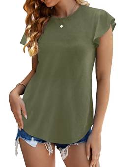 VIGVAN T-Shirt Damen Sommer Oberteile Basic Kurzarm Shirts Elegant Rundhals Casual Tunika Bluse Tops (L, Grün) von VIGVAN