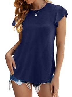 VIGVAN T-Shirt Damen Sommer Oberteile Basic Kurzarm Shirts Elegant Rundhals Casual Tunika Bluse Tops (M, Navy Blau) von VIGVAN