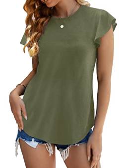 VIGVAN T-Shirt Damen Sommer Oberteile Basic Kurzarm Shirts Elegant Rundhals Casual Tunika Bluse Tops (S, Grün) von VIGVAN