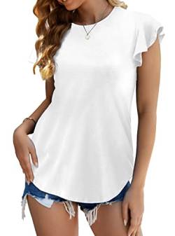 VIGVAN T-Shirt Damen Sommer Oberteile Basic Kurzarm Shirts Elegant Rundhals Casual Tunika Bluse Tops (XL, Weiß) von VIGVAN