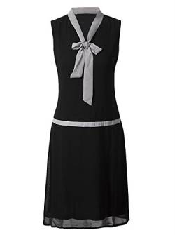 VIJIV Damen 1920 Midi Flapper-Kleid mit V-Ausschnitt Grau Bow Roaring 20s Great Gatsby Kleid XL / uk16-18 / eu44-46 schwarz von VIJIV