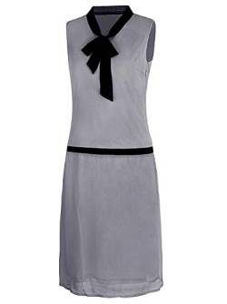 VIJIV Damen 1920er-Jahre-Kleid, V-Ausschnitt, graue Schleife, 20er-Jahre, tolles Gatsby-Kleid - Grau - X-Groß von VIJIV