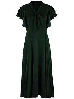 VIJIV Damen Vintage 1920s V Ausschnitt Lang Schrägschnitt Ärmellos mit Flatterärmeln Bowknot Flapper Kleid - Grün - 50/52 DE von VIJIV