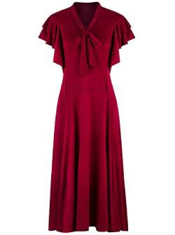 VIJIV Damen Vintage 1920s V Ausschnitt Lang Schrägschnitt Ärmellos mit Flatterärmeln Bowknot Flapper Kleid - Rot - 42-44 von VIJIV