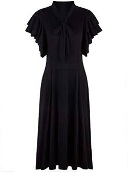 VIJIV Damen Vintage 1920s V Ausschnitt Lang Schrägschnitt Ärmellos mit Flatterärmeln Bowknot Flapper Kleid - Schwarz - 50/52 DE von VIJIV