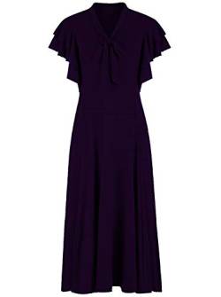 VIJIV Damen Vintage 1920s V Ausschnitt Lang Schrägschnitt Ärmellos mit Flatterärmeln Bowknot Flapper Kleid - Violett - 42-44 von VIJIV