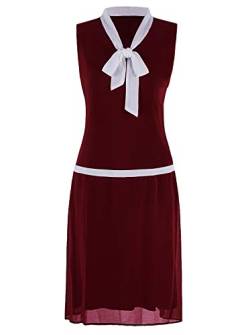 Vijiv Damen 1920 Midi Flapper-Kleid mit V-Ausschnitt Grau Bow Roaring 20s Great Gatsby Kleid Mittel rot von VIJIV