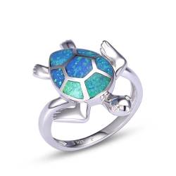 VIKI LYNN Damen Schildkröte Opal Ring mit 925 Sterling Silber Und Synthetisch Blau Opal Ring Größe 56 von VIKI LYNN
