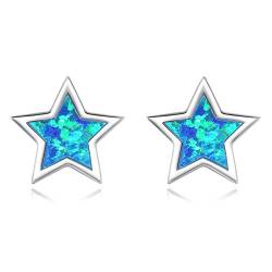 VIKI LYNN Ohrstecker aus 925er-Sterlingsilber, blauer Opal, Sternform, kleine hypoallergene Ohrringe für Frauen und Mädchen von VIKI LYNN