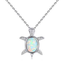 VIKI LYNN Opal Meeresschildkröte Halskette 925 Sterling Silber und künstlicher Opal Geschenk fuer Frauen Mädchen von VIKI LYNN