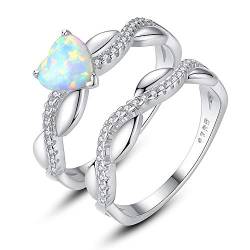 VIKI LYNN Synthetischer Opal Ring Damen-Verlobungsring aus 925er-Sterlingsilber, Herz-Opal, Ring-Set für Hochzeit, Ewigkeit und Verlobung von VIKI LYNN