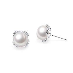 VIKI LYNN Vierblättriges Kleeblatt Perlen Ohrringe 925 Sterling-Silber und 8–9 mm Süßwasser-Zuchtperle Geschenk fuer Frauen Mädchen von VIKI LYNN