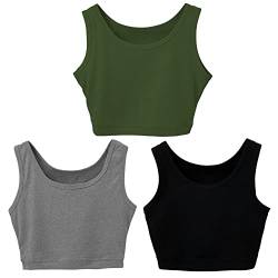 VIKIDEER 3er-Pack Basic Crop Tank Tops für Frauen Kurze Yoga Tanz Athletic Sport Shirts für Teenager Mädchen, Schwarz, Dunkelgrau, Armeegrün, Klein von VIKIDEER