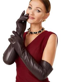 VIKIDEER Warme weiche lange Lederhandschuhe Frauen Plüsch gefüttert Voll Touchscreen Luxus Handschuhe für Abend Oper Arty Kostüm 23,6 '', Braun, 60 cm, Large von VIKIDEER