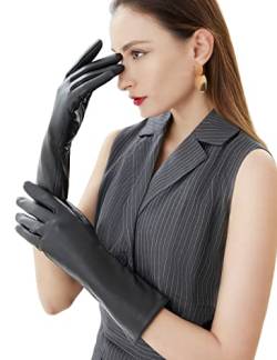 Vikideer Lange Echtleder-Handschuhe für Damen, voller Touchscreen, Winter, warm, gefüttert, eleganter Typ, 31,8 cm (12,5, X-Large von VIKIDEER