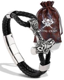 VIKING CRAFT Wikinger Lederarmband Thor - Wikinger Armband Herren aus Leder u. Edelstahl - Wikinger Schmuck Armreif Mjölnir, Wikinger Deko, Mittelalter Deko Wikinger Geschenke Männer Schmuck Viking von VIKING CRAFT