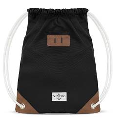 VIKINGS NEUES MODEL Gym Bag Sack Turnbeutel Baumwolle Canvas Tasche Sport Frauen Männer Kinder, Farbe:Schwarz von VIKINGS