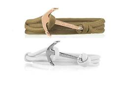 VIKINGS Paar Anker-Armband Set Classic Khaki Weiss, Anker Nylon Khaki Weiss:Khaki - Gold/Weiss - Silber von VIKINGS