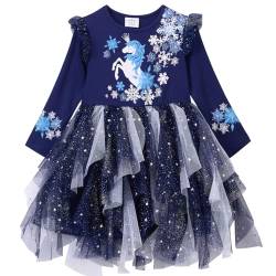 VIKITA Mädchen Kleider Einhorn Kleid Langarm Prinzessin Tüll Party Festlich Kleid LH2302 3T von VIKITA