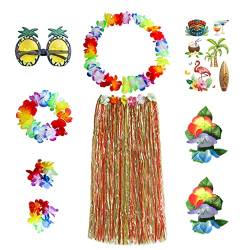 VIKSAUN 9 Stück Hawaii Party Kostüm Set, Gras Röcke Hawaiian Hula Tropical Dance Rock, Blume Armbänder Stirnband Halskette, Ananas Sonnenbrille,Beachparty Deko, Tropische Kostümparty Kostüm von VIKSAUN