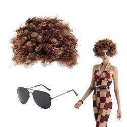 VIKSAUN Hippie Costume Set Funky Afro Wig Sunglasses, 70s 80s Disco Wig Costume Set, Hip Hop Costume Kit Rapper Costume, 60s 70s Hippy Fancy Dress Mens Accessories,for 50/60/70s Theme Party (2 Pcs) von VIKSAUN