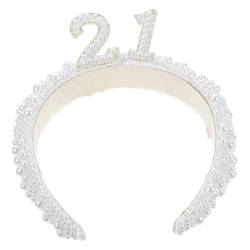 VILLCASE Perlen-Stirnband Zum 21. Geburtstag Weiße Bling-Strass-Haarbänder Geburtstags-Haarband Breite Kopfbedeckung Für Mädchen Und Frauen Geburtstagsparty von VILLCASE
