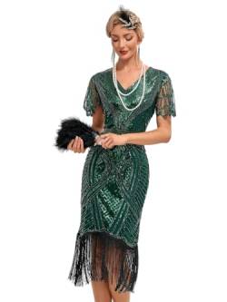 VILOREE 1920s Kleid Damen Flapper Charleston Kleid Gatsby Pailletten Cocktail Abschlussballkleid Party Kostüm Kleid Grün (55) M von VILOREE