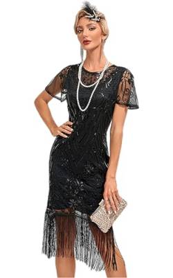 VILOREE 1920s Kleid Damen Flapper Charleston Kleid Gatsby Pailletten Cocktail Abschlussballkleid Party Kostüm Kleid Schwarz (53) 3XL von VILOREE