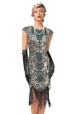 VILOREE 1920s Kleid Damen Flapper Charleston Kleid Gatsby Pailletten Cocktail Abschlussballkleid Party Kostüm Kleid Schwarz & Grün (51) L von VILOREE