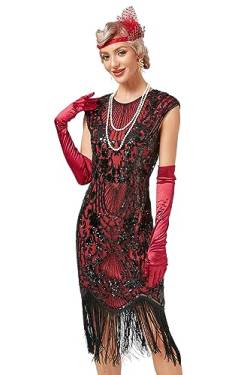 VILOREE 1920s Kleid Damen Flapper Charleston Kleid Gatsby Pailletten Cocktail Abschlussballkleid Party Kostüm Kleid Schwarz & Rot (51) XS von VILOREE