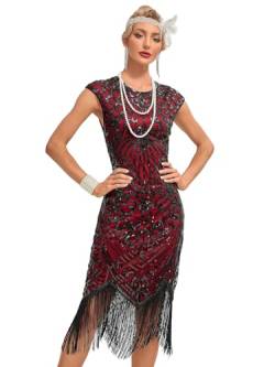 VILOREE 1920s Kleid Damen Flapper Charleston Kleid Gatsby Pailletten Cocktail Abschlussballkleid Party Kostüm Kleid Schwarz & Rot (54) 2XL von VILOREE