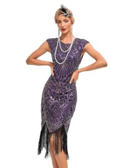 VILOREE 1920s Kleid Damen Flapper Charleston Kleid Gatsby Pailletten Cocktail Abschlussballkleid Party Kostüm Kleid Violett (54) 3XL von VILOREE